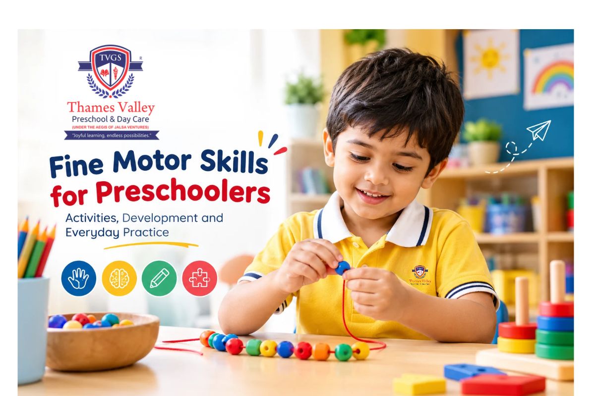 Preschool child and parent learning about fine motor skills for preschoolers