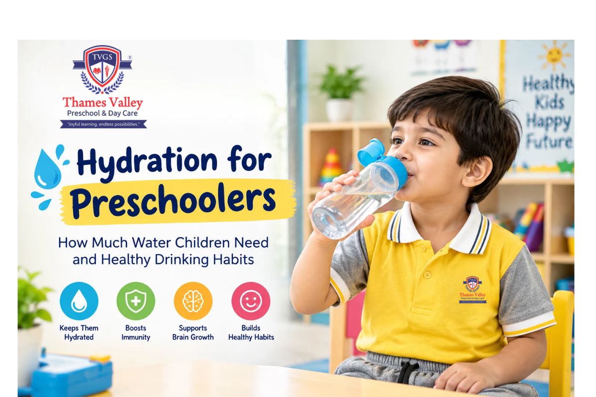 Preschool child and parent learning about hydration for preschoolers