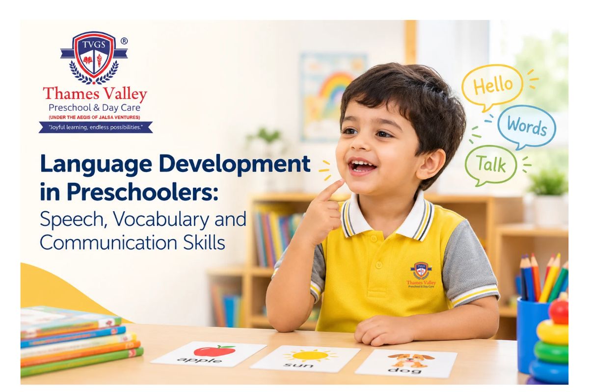 Preschool child and parent learning about language development in preschoolers